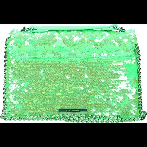 NWT KURT GEIGER LONDON Kensington Lime Green Sequins Quilted Crossbody Bag - Picture 7 of 10